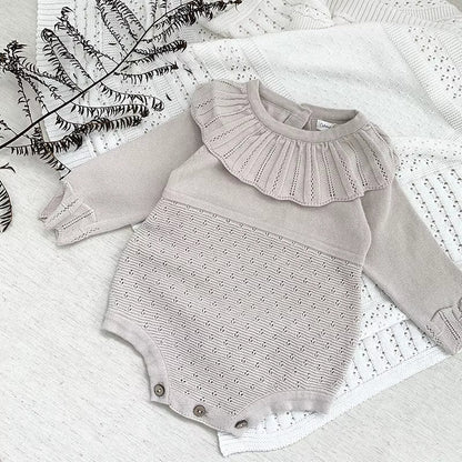 RoseBelle – Knitted Lace Ruffle Romper for Baby Girls